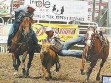 Herb O'Daniel winning the bull dogging championship